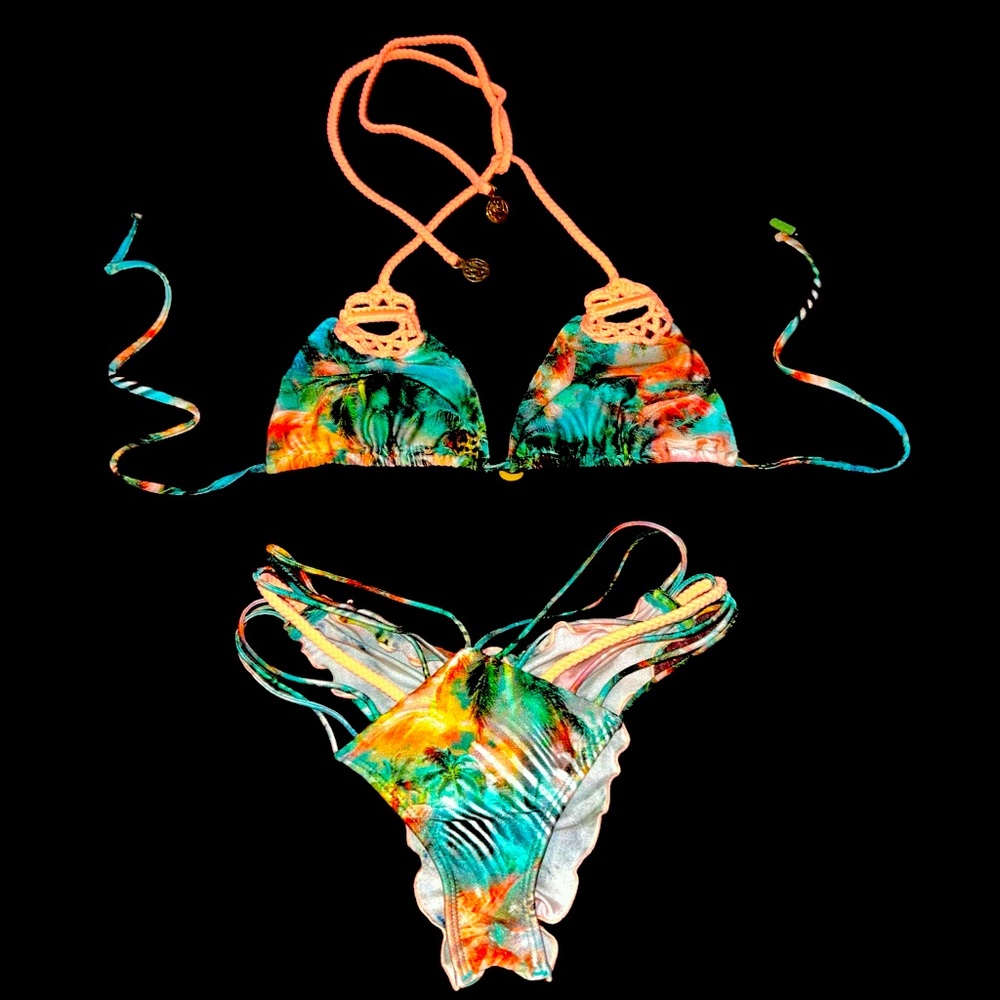 RARE LuLi Fama tropical, Brazilian/ thong bikini top S bottoms M